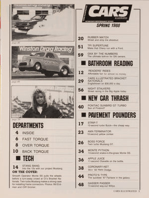 Cars Illustrated Spring 1988 Content Page